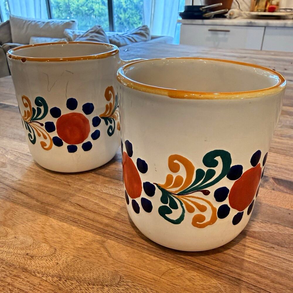 Hand-Painted Signed Kingo Sällby Hungary Vintage Ceramic Floral Mugs Set 12oz